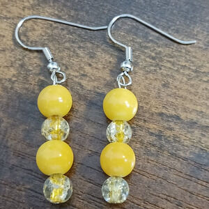 Handcrafted Yellow GlassBeaded Dangle Earrings Womens Fashion Jewelry